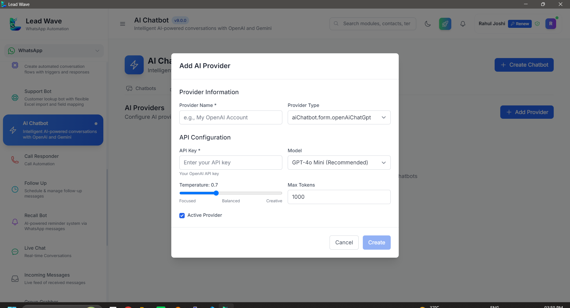 LeadWave AI Chatbot screenshot