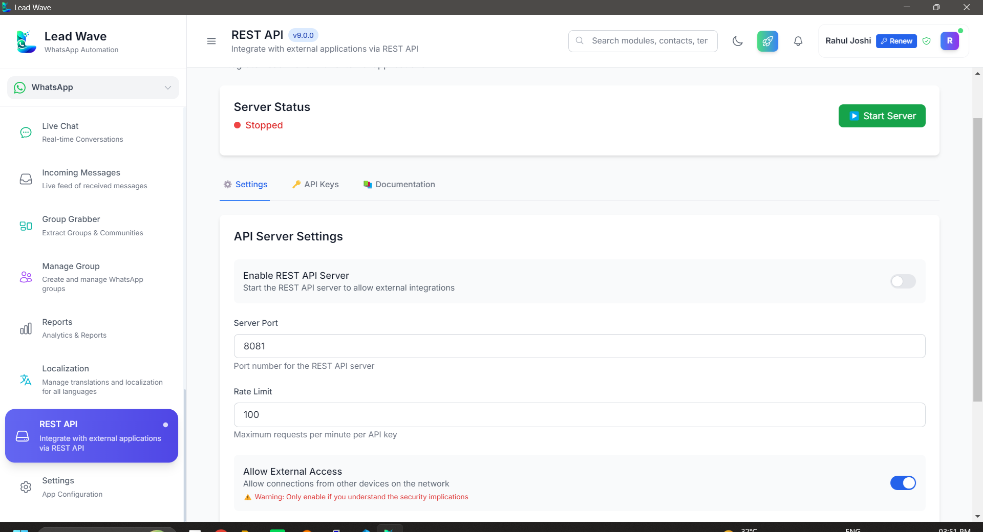 LeadWave REST API screenshot