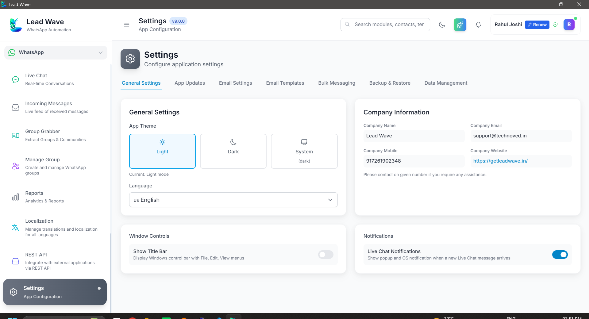 LeadWave Settings screenshot